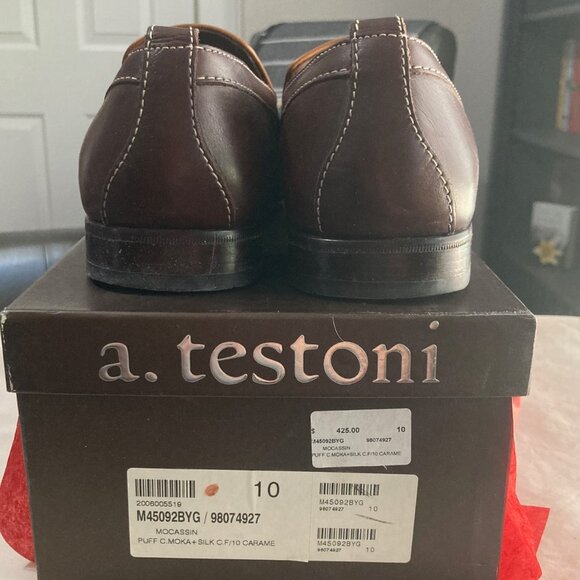 a.testoni Italian-made Loafer/Moccasin  Brown Leather and Caramel Suede, Size 10
